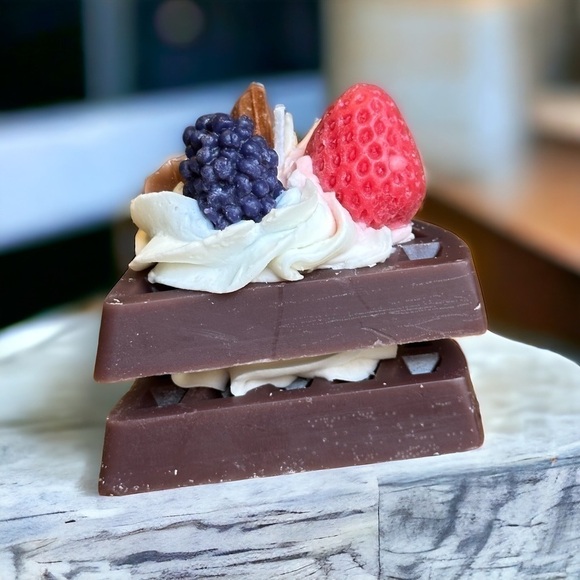 ⚠️SALE Candle / Handmade Chocolate Waffle W/ Cream & Berries Candle SEND OFFERS - Picture 2 of 5